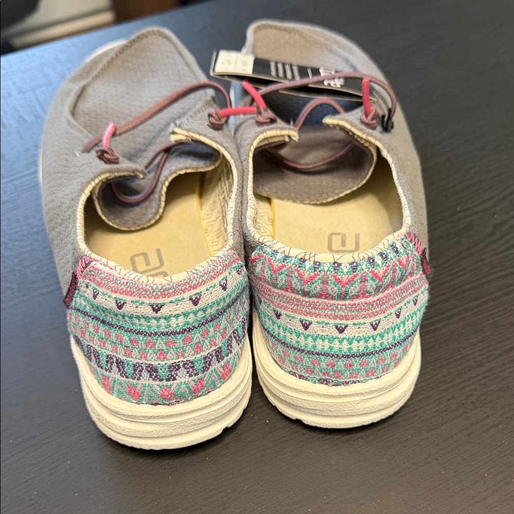 Hey Dude Gray Slip-On Loafers with Pink Accents